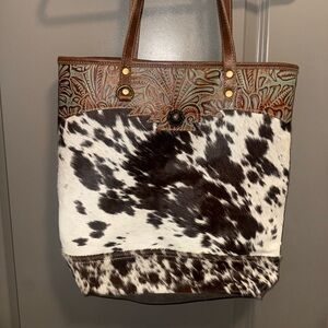 Myra Bag Brown and White Patterned Tote